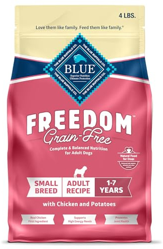 Blue Buffalo Freedom Grain-Free Small Breed Dry Dog Food, Supports High Energy Needs, Made in the USA with Natural Ingredients, Chicken & Potatoes, 4-lb Bag