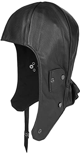 LIERYS Nappaleder Cabriohaube Damen/Herren - Fliegermütze aus Lamm-Nappaleder - Ledermütze mit Futter aus Baumwolle - Cabriomütze mit Kinnverschluss - Lederhaube Sommer/Winter schwarz S (54-55 cm)