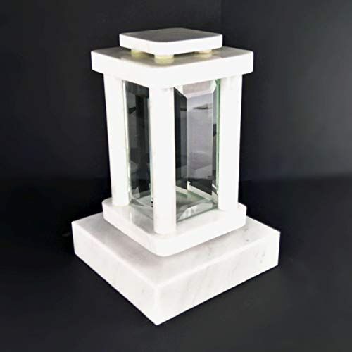 designgrab Modern Grablampe mit Sockel aus Carrara Marmor weiß, Grabschmuckset
