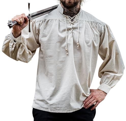 Leonardo Carbone® Mittelalter Hemd Friedrich - Mittelalter Kleidung, Mittelalter Hemd Herren, LARP-Kleidung, Festival Outfit Herren, Karneval Kostüm Herren, Freizeithemden Langarm