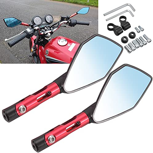 KATUR Motorrad Lenkerendspiegel Rückspiegel Rot Motorrad Blendschutz Bläulich Hawk-Eye Spiegel 8MM 10MM Im Uhrzeigersinn Gewindebolzen Halterungen für K awasaki S uzuki H onda V ictory C hopper