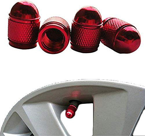 4 Aluminium Tire Ventilkappen Auto Felge, staubfrei, GAP Reifen Rand Rad Ventil Stem Caps Air Cover für Car Bike Cycle Truck M rot