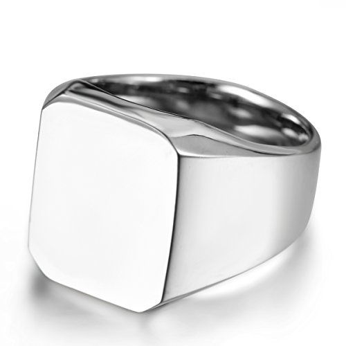 JewelryWe Großer Ring, personalisierbar für Damen und Herren, Edelstahl, glänzende Farbsiegelringe, Farbe Silber/Schwarz/Gold, Edelstahl