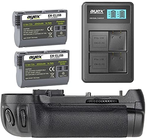 ayex Battery Grip For Nikon D750 (Similar To MB-D16) With 2X EN-EL15 Rechargeable Battery and Dual Usb Charger (3-TLG)