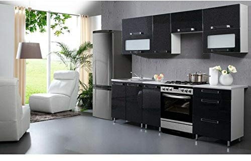 Naka24 NEU hochwertige Küche 240cm Küchenzeile Galaxy MDF Schwarz Hochglanz