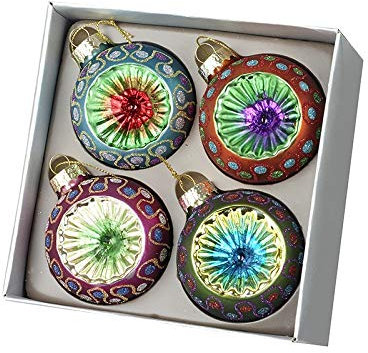 Heaven Sends Set of 4 Multicolor Traditional Spherical Glass Christmas Baubles