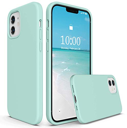 SURPHY Cover Compatibile con iPhone 12 e iPhone 12 Pro Case(6,1), Custodia in Silicone per iPhone 12/12 Pro Cover Antiurto con Fodera in Microfibra Full Body Case per iPhone 12/12 Pro, Verde Mare