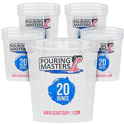 Pouring Masters 20 Ounce (600ml) Graduated Plastic Mixing Cups (Box of 12) - Paint Mixing Cups for Epoxy Resin, Art, Kitchen, Baking - Measurements in OZ and ML, 4 Different Measuring Ratios 1:1