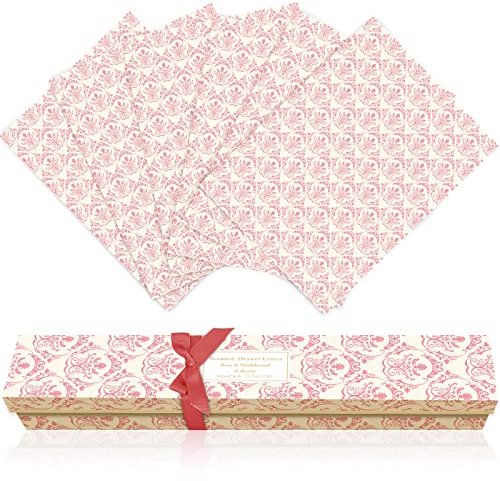 LA BELLEFÉE Duftendes Schrankpapier Schubladeneinlagen Perfekt für Kommode, Kleiderschrank, Schubladen, Regalen, 6 Blatt (Rose & Sandelholz)