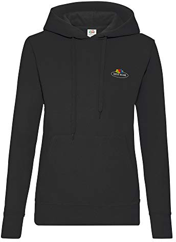 Fruit of the Loom Damen Kapuzenpullover mit kleinem Vintage-Logo, Farbe:schwarz - Vintage-Logo klein, Größe:XS