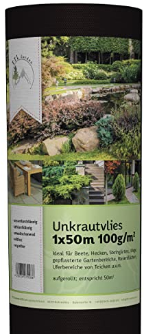 TTL Garden 50m² Unkrautvlies mit 100g/m² - 1m x 50m Gartenvlies auf Rolle - wasserdurchlässig reißfest UV-stabil & atmungsaktiv - Mulchvlies Vlies Folie gegen Unkraut - schwarz