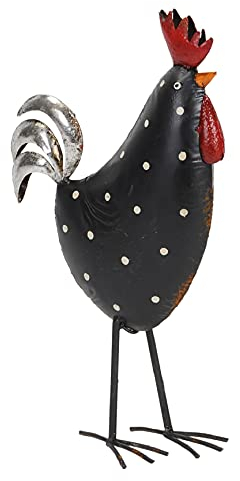 Posiwio dekorativer Deko-Hahn Deko-Huhn Garten-Deko Metall schwarz weiß handbemalt 2 Motive zur Auswahl (Hahn schwarz)