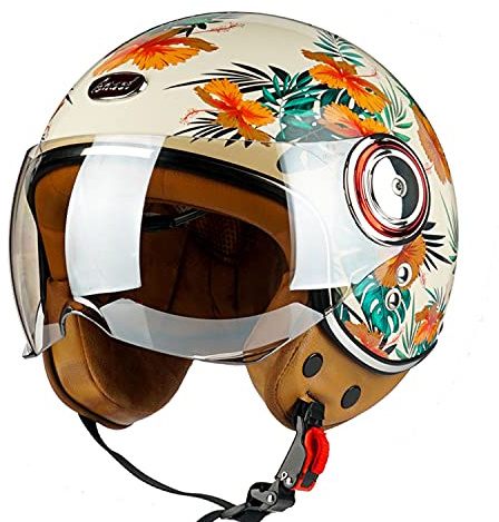 Rétro Casque à Face Ouverte Demi-Jet Casque Scooter avec Visière Open Face Classic Casque Moto Jet Vintage ECE Homologué Casque Bol Moto Bols pour Homme et Femme B,XL