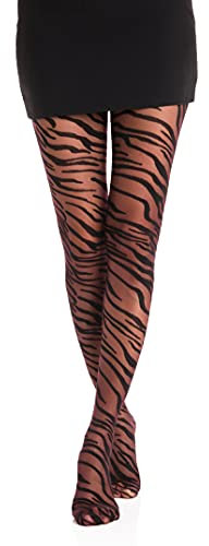 Gi&Gi Collants pour femme, Velati fantaisie animal en tigre ou zèbre 20 deniers n°1294, Noir , S/M