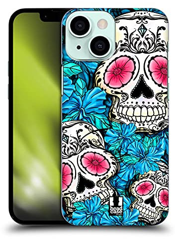 Head Case Designs Blue Florid Of Skulls Hard Back Case Compatible With Apple iPhone 13 Mini