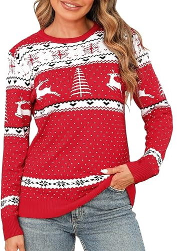 Totatuit Damen Hässlicher Weihnachtspullover aus Feinstrick | Christmas Sweater, Xmas Sweater, Strickpullover, Jumper, für Festtage im Winter
