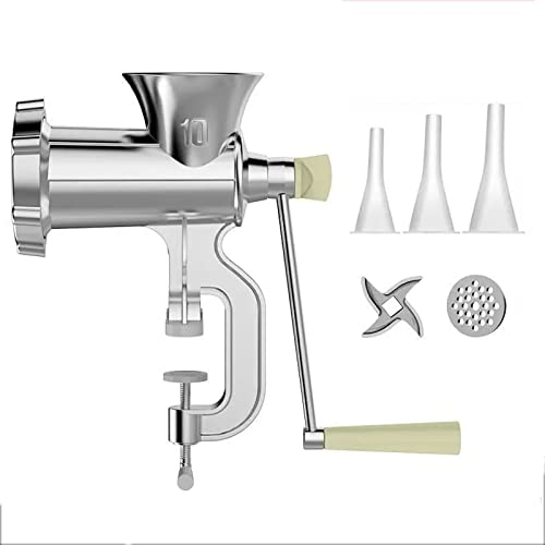 RONGJJ Hachoir à Viande Manuel,Poussoir Acier INOX, Machine à hacher à Viande 4 en 1 - Machine à saucisses pour la Maison et l'utilisation Commerciale en Acier Inoxydable, A