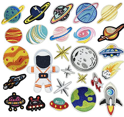 Yayatty 26 PCS Iron on Patches Solar System Appliques Stickers Embroidered Space Planets Patches Applique Kit for Clothing, Jackets, Backpacks, Jeans