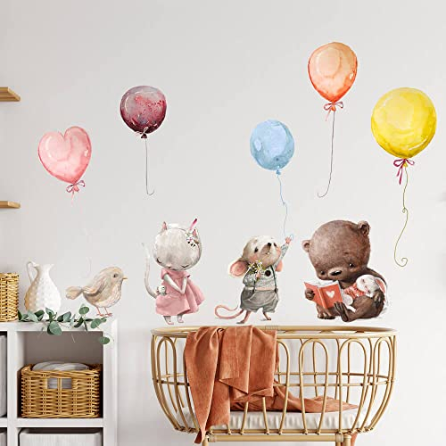 INSPIO Wandtattoo Babyzimmer Tiere & Luftballons Maus Vogel Katze Bär Hase Wandsticker Textil Kinderzimmer Junge Mädchen