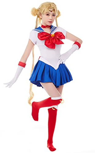 Noiclub Sailor Cosplay Kleid Vollständiger Satz Usagi Tsukino Kostüm Anime Outfit Kawaii Anzug für Halloween,M