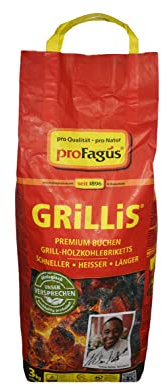 Profagus Favorit Holzkohle Grillbriketts Grillis Sommerhit Premium Qualität 6kg 9kg 10kg 15kg 20kg Grillen + GRATIS HL Kauf Notizblock (9kg Holzkohlebriketts + 1 HL Kauf Block), Schwarz