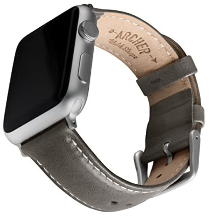 Archer Watch Straps - Top Grain Leather Straps for Apple Watch (Pewter Gray/Natural White Thread, Matte Silver Hardware, 40/41/42mm)