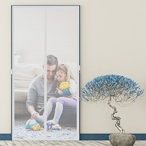 Zanzariera in Vetroresina 150x260cm, con gancio laterale Qualità Zanzariera a Porta Anti Insetti Mosche Zanzare per Balcone Ingresso, Bianco