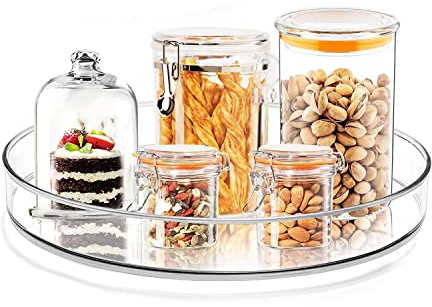 ACEBON Drehteller Organizer Lazy Susan, Zweistöckig Drehteller Küchen Organizer, Anti-Rutsch-Gewürzregal Drehbar für Küche Speisekammer Schrank Schrank Tisch Arbeitsplatte, Durchsichtig (1 Etagen)