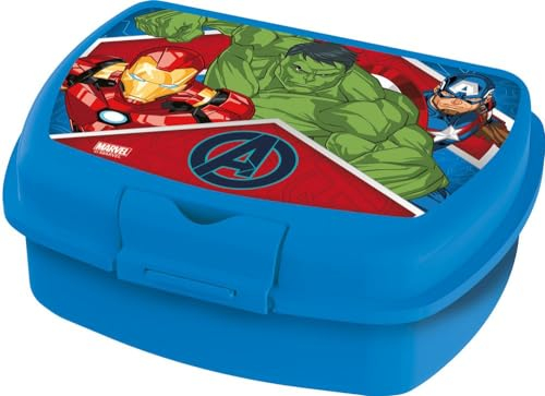 Marvel Sandwich Box blu per bambini in plastica Avengers Iron Man Hulk Captain America utile per portare la merenda fuori casa