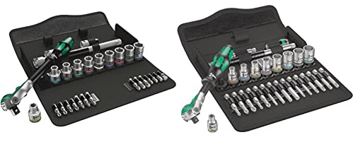 Wera 8100 SC 6 Zyklop Speed 1/2 Multifunction Ratchet & Socket Set, Metric, 28pc, 05004076001 & 8100 SA 6 Zyklop Speed Ratchet Set, 1/4 Drive, Metric, Silver, 28 Pieces - 05004016001