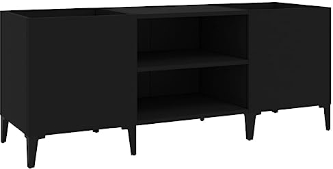 vidaXL Plattenschrank, Schallplattenschrank mit viel Stauraum, Plattenspieler Schrank für Wohnzimmer, LP Schrank Schallplattenständer, Schwarz Holzwerkstoff