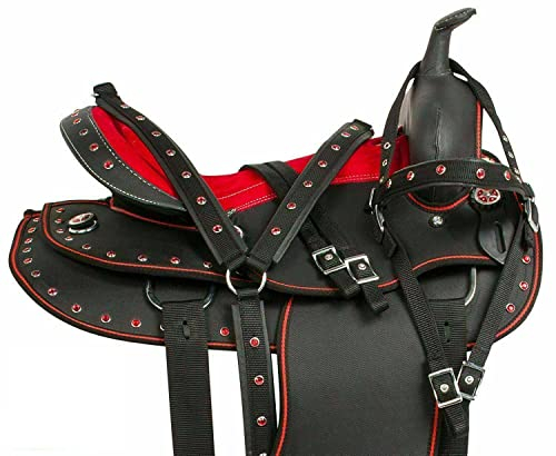 WILD RACE Wunderschöner Designer-Westernsattel aus synthetischem Barrel Racing/Beautiful Designer Synthetic Western Barrel Racing Western Saddle (17, Red-Black)