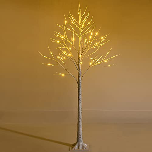 COSTWAY 150 cm Cadena de Luces de 2 Tipos Decoración para Navidad 72 Luces LED Cálidas y Blancas Árbol Artificial Iluminado con Ramas de Abedul (150 cm)