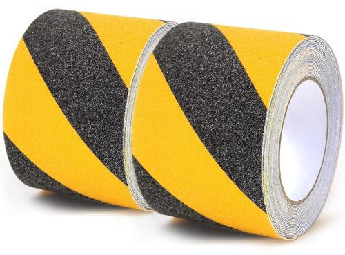 HAUSEIGN Antirutsch Klebeband, 2 Rollen 5M x 10cm stark Antirutsch Streifen Schwarz, Wasserfest Sicherheitsband Rutschfest für Treppen, Leitern und rutschige Böden innen und außen