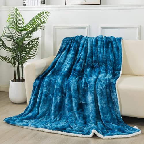 Wajade Kunstfelldecke – Sherpa Schafdecke – Comfort Luxuriöse Flauschige Kuscheldecke – weiche Decke für Couch und Bett – 160 x 200 cm –BlueWhite