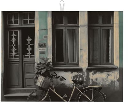 Abtropfmatte mit Fenster und Fahrrädern für Küche, Theke, ultra saugfähig, Mikrofaser, waschbar, 45,7 x 61 cm