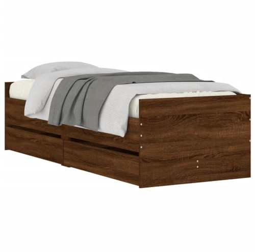 vidaXL Bettgestell, Bettrahmen mit Lattenrost, Bett Gästebett mit Schubladen, Einzelbett Schlafzimmerbett Schlafzimmermöbel, Braun Eichen-Optik 100x200cm