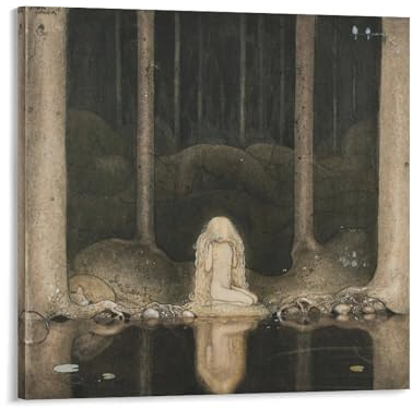 YOOSONG John Bauer Prinzessin Tuvstarr Is still Sitting There Wistfully Looking Into The Water Poster Canvas Poster Wall Art Picture Prints Hanging Photo Decor Home Poster Artworks 16x16inch(40x40cm)