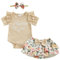 3 Pz Elegante Tuta Bimba Tutine Neonato Femmina Pagliaccetto Vestito Estivo Abito Principessa Tutu Bodysuit Jumpsuit Battesimo Floreale Pantaloncini Fascia Bowknot Bambino (Beige, 0-3 Months)