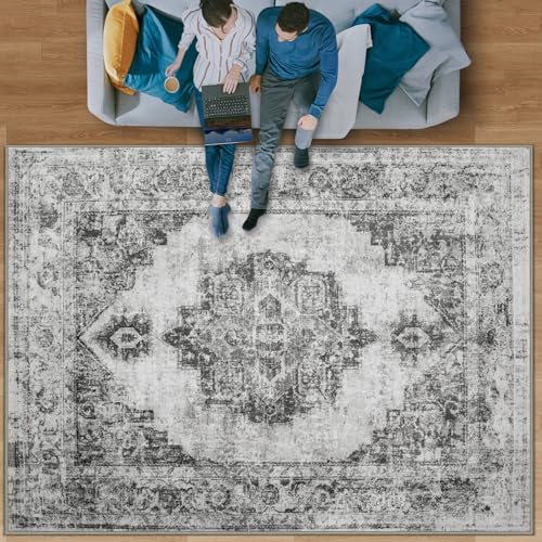Zomfy Vintage-Teppich, 22,9 x 30,5 cm, Groß, Waschbar, Niedriger Flor, Abgenutzter Bodenteppich, Retro-Akzent-Teppich für Wohnzimmer, Schlafzimmer, Küche, Esstisch, Heimbüro (Schwarz, 2,9 x 30,5 cm)
