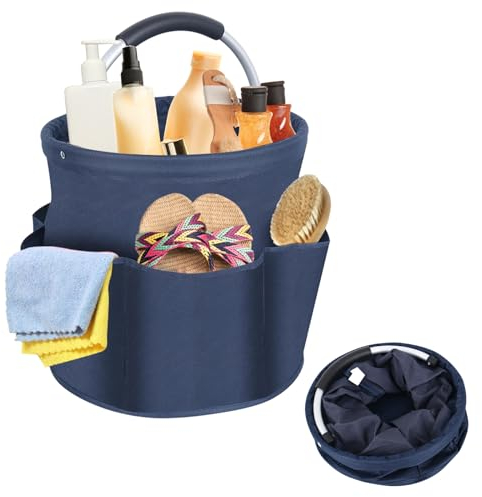 DMJJSD® Caja de almacenamiento plegable de 17 litros con asa, organizador de limpieza con múltiples bolsillos para artículos de tocador (azul)