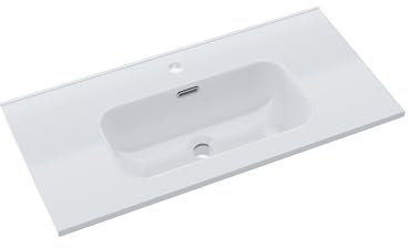 BAIKAL Lavabo sobre Encimera | Lavabo Baño | Lavamanos sobre Encimera | Lavabo Cerámico | Rectangular | Blanco Brillo | Fondo 39cm | Ancho 81cm