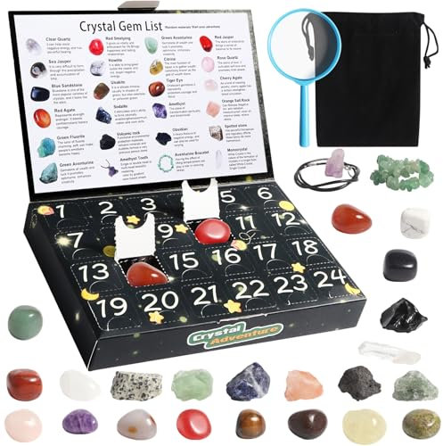 Adventskalender 2024 Kristalle,Adventskalender Kristalle,24 Tage Weihnachtskalender Countdown Überraschungen,natürlicher Edelstein Gesteine und Mineralien zum Sammeln und Lernen für Jungen,Mädchen