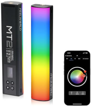 FEELWORLD MT2 Tubo de luz,360° RGB LED luz de vídeo para la fotografía, 3000mAh Recargable Mini bastón de luz para sesiones de vídeo Profesional con imanes