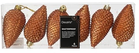 Christbaumschmuck Zapfen 8cm Kunststoff 6 Stück - bruchsicher & mit Glitzer - Christbaumkugeln Weihnachtsbaumkugeln - Weihnachtsbaumschmuck - Warm Orange