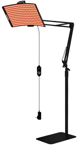 Rotlichtlampe mit Ständer und Timer, Infrarotlampe Nahinfrarot 660nm + Rotlicht 850nm, 128 LEDs Höhenverstellbar Rotlichtgerät für Gesicht, Körper, Schmerzlinderung
