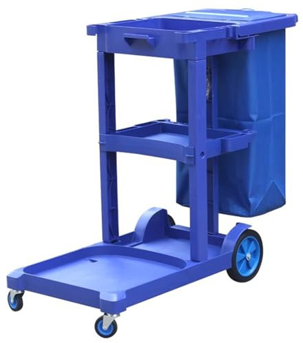 Reinigungswagen 3-stufiger Reinigungswagen aus Kunststoff, Reinigungswagen mit Universalrädern, für den Außenbereich, Schulen und Hotels(Blue)