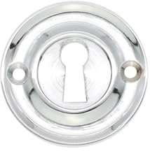 Infinity Decor Solid Brass Slimline Standard Door Lock Keyhole Cover Plate Escutcheon 42mm in Polished Chrome Finish – Ideal for Front Exterior Doors
