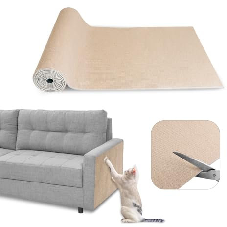 SDLDEER Cat Scratching Mat, 40 x 200 cm Self Adhesive Cat Scratch Mat, DIY Trimmable Climbing Wall Scratcher Protector, Anti Scratch Furniture Protector for Carpets, Sofa, Floors, Walls (Khaki)