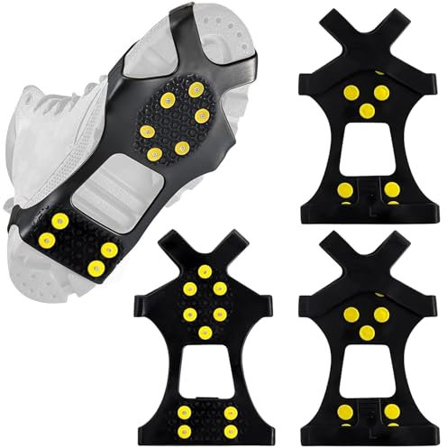 Ramponi da Ghiaccio Antiscivolo Ramponi per Scarpe, Resistente al Freddo Tacchetti da Ghiaccio 10 Chiodi Antiscivolo,Scarpe Trazione Neve Ghiacciata per Camminare su Neve e Ghiaccio,Taglia L (40-45)